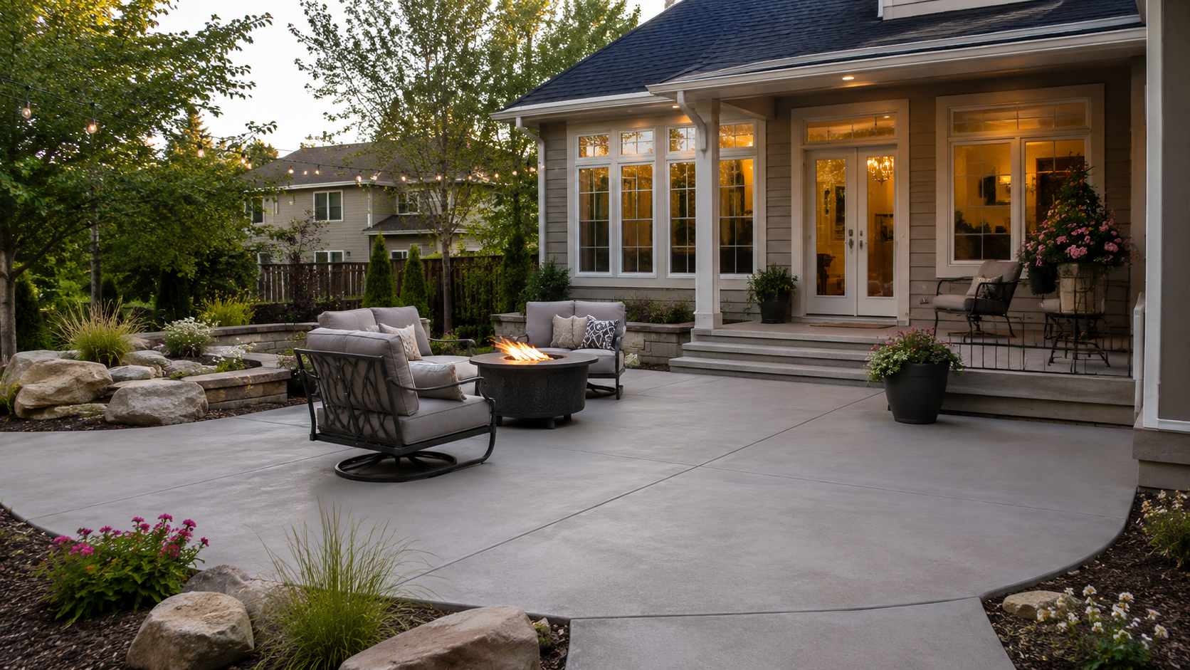Concrete patio in a Raytown MO backyard outdoor living area