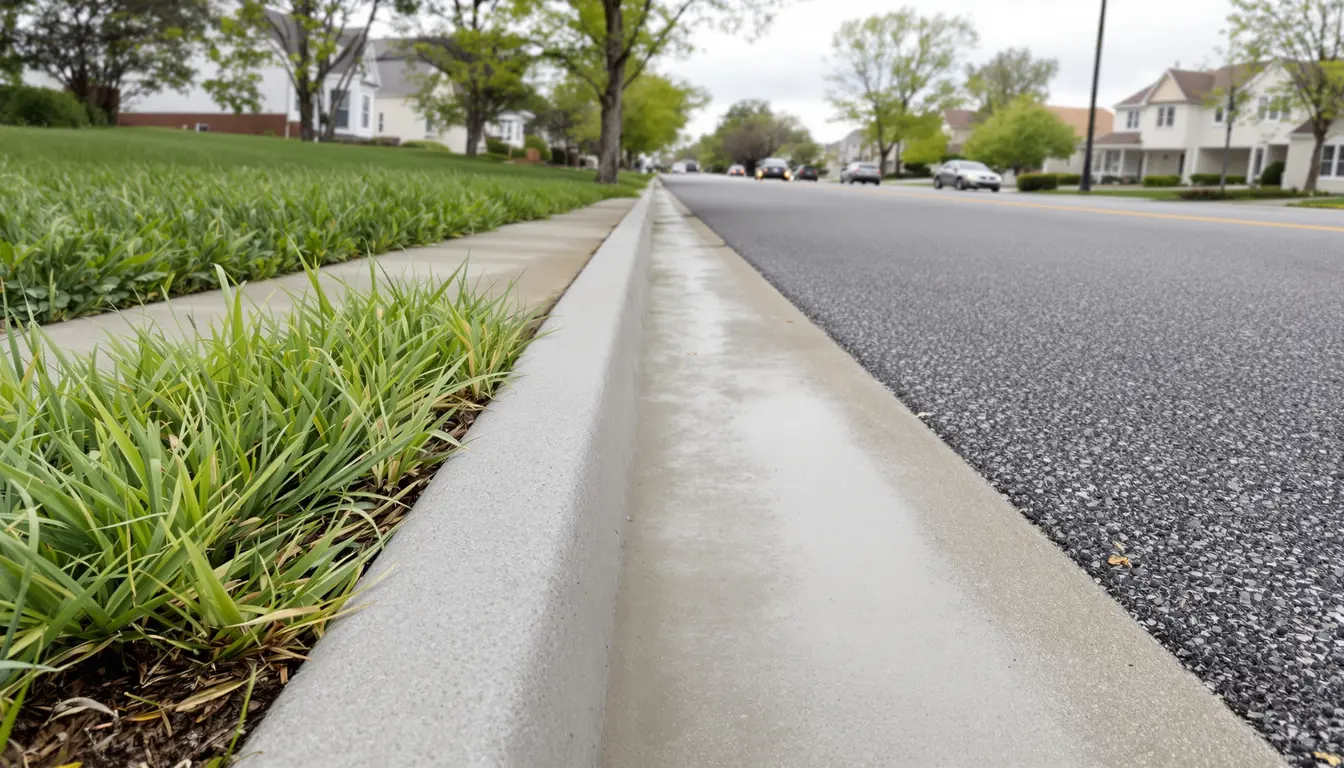 Commercial parking lot with concrete curb and gutter defining lot edge and drainage routing