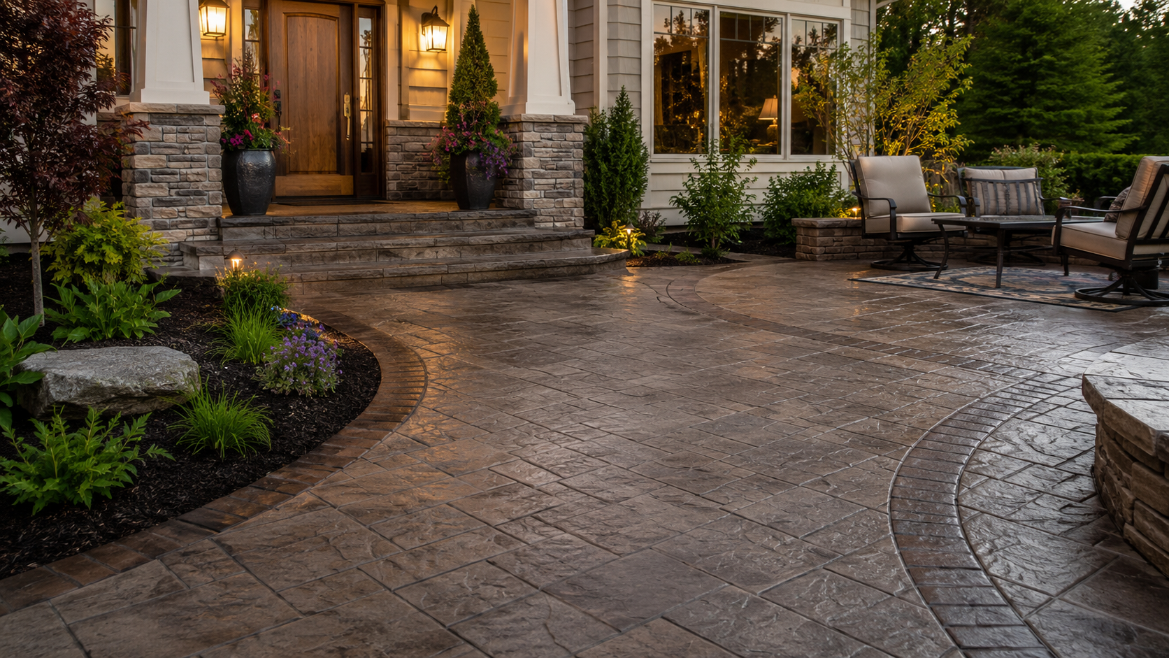Stamped concrete patio with decorative pattern and color in Raytown MO area